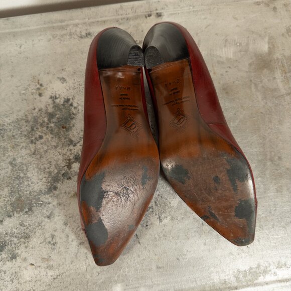 Vintage Connie Leather Pumps Red Maroon 8.5 AA Square Pointy Toe Heel - Picture 6 of 7